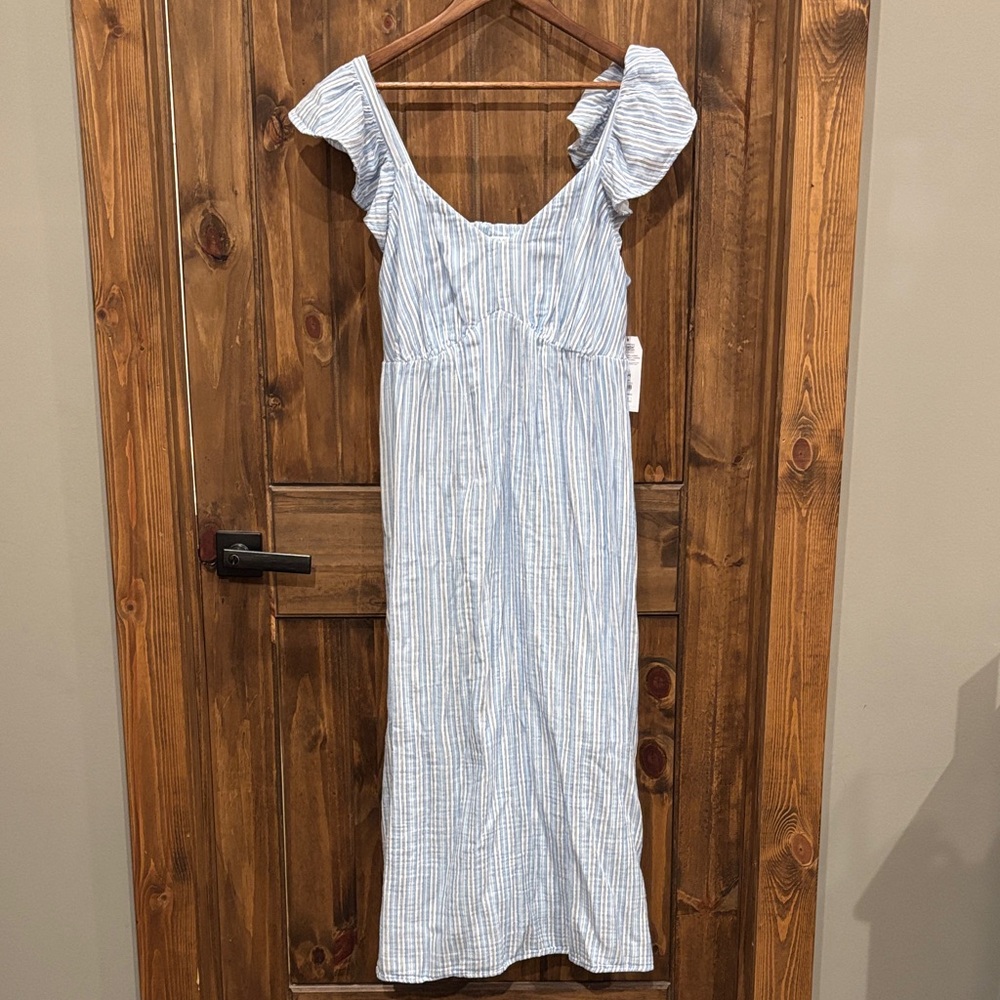 Time and Tru Blue and White Striped Midi Dress